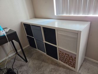White 8 Cube Storage Shelf with slide-out cubbies
