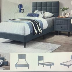 Cama Individual, Colchon, Y Nochera.  3-pc Bedroom Set. Twin Bed, Mattress, Nightstand 