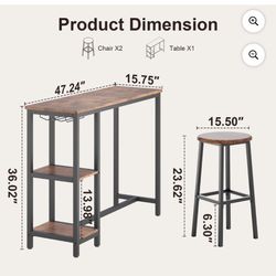 Set de comedor/barra 3 piezas (mesa + 2 sillas) …3-Piece Bar Table Set with Storage (Table + 2 Stools) 