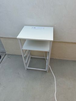 White Nightstand with Built-In Outlet & USB Charging