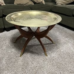 1950’s 28” Mid Century Asian Brass Tray Top Table in Great Condition 