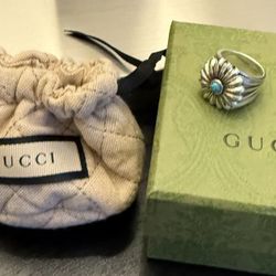 Gucci Floral Turquoise Blackened Silver Ring, Size 11 IT, 5.75 US, NWB
