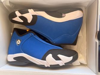 Air Jordan 14 Retro Blue Black White Sneakers Size 9.5