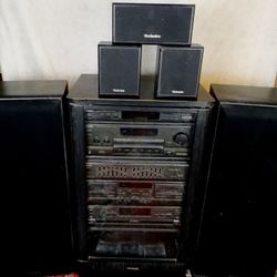 Vintage Technics Rack System, Receiver Tuner Cassette Equalizer 5d CD & Cabinet