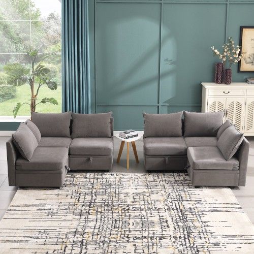 JONPONY 110" Modular
Couches and Sofas Sectional with Storage Sectional Sofa U Shaped Sectional Couch with Reversible Chaises,