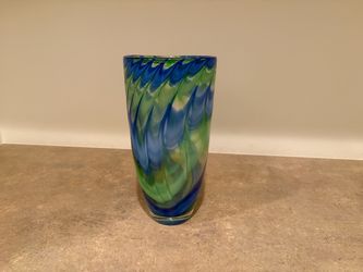 Art Glass Vase Blue and Green Swirl