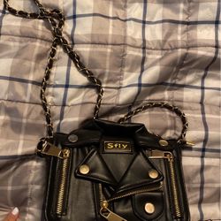 brand new -small crossbody black “leather jacket” purse 