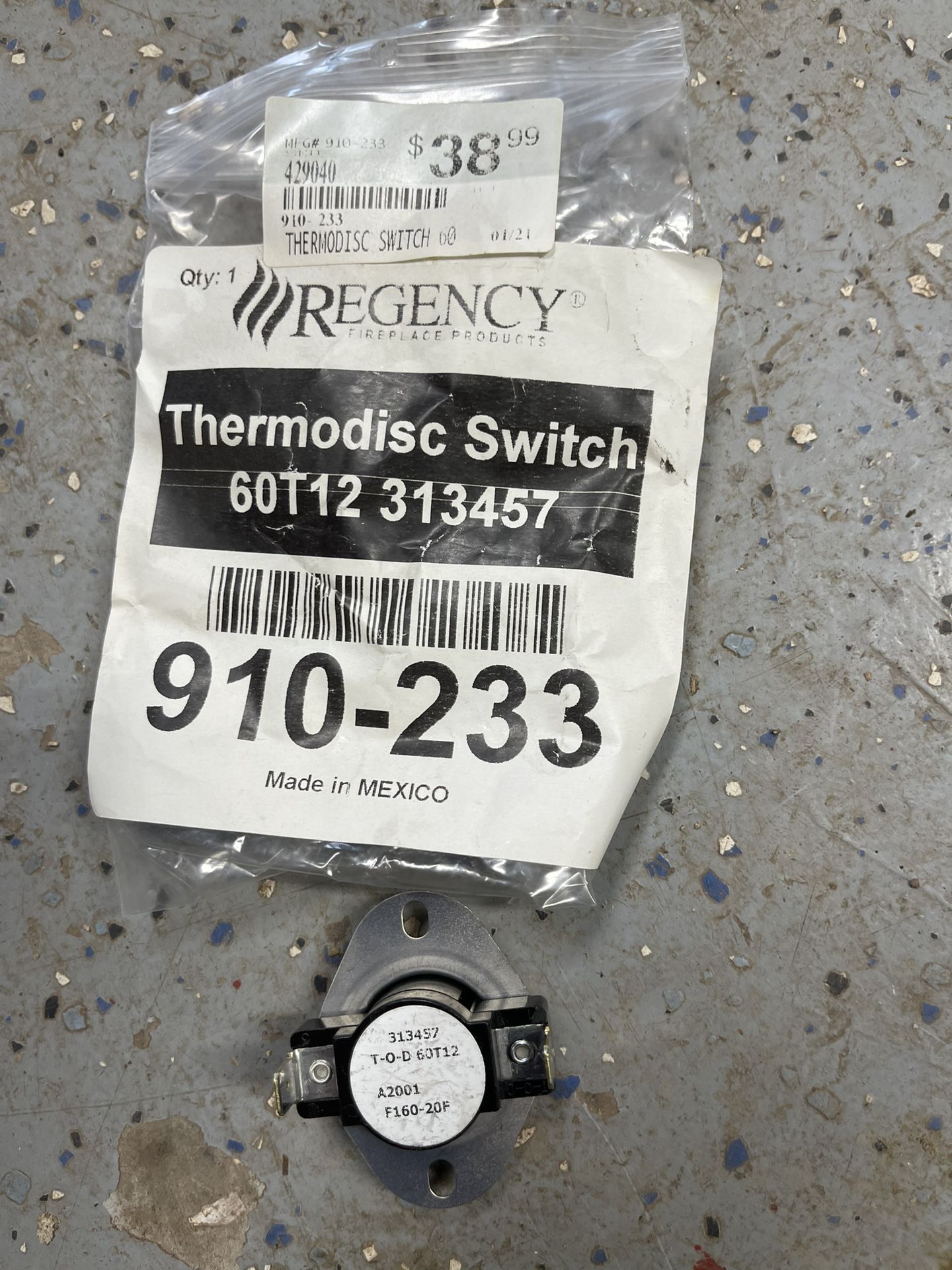 Regency Thermodisc Switch New. Pickup Or Ship At Buyers Expense