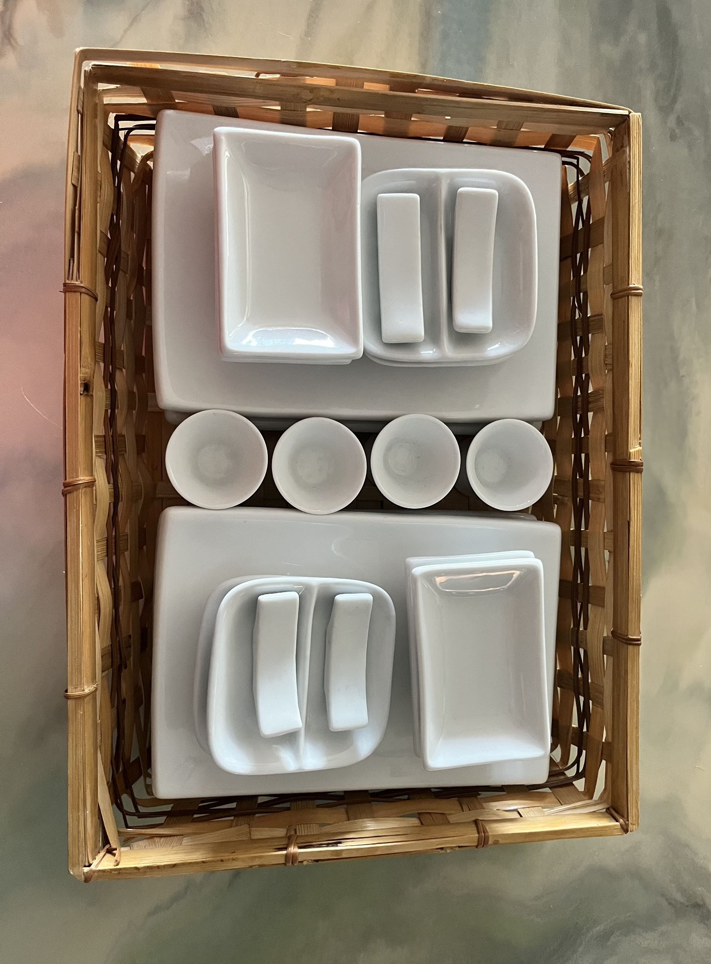 White ceramic sushi set for 4