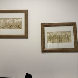 Beautiful Brushed gold Framed Orchid Watercolor Paintings