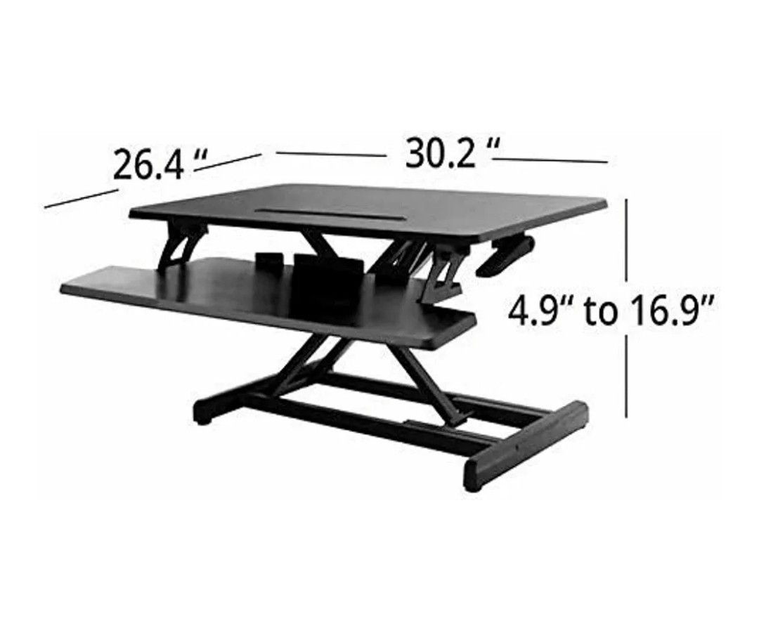 Seville Classics Airlift Height Adjustable Sit Desk Converter Workstation Standing Ergonomic Dual Monitor Riser with Keyboard Tray