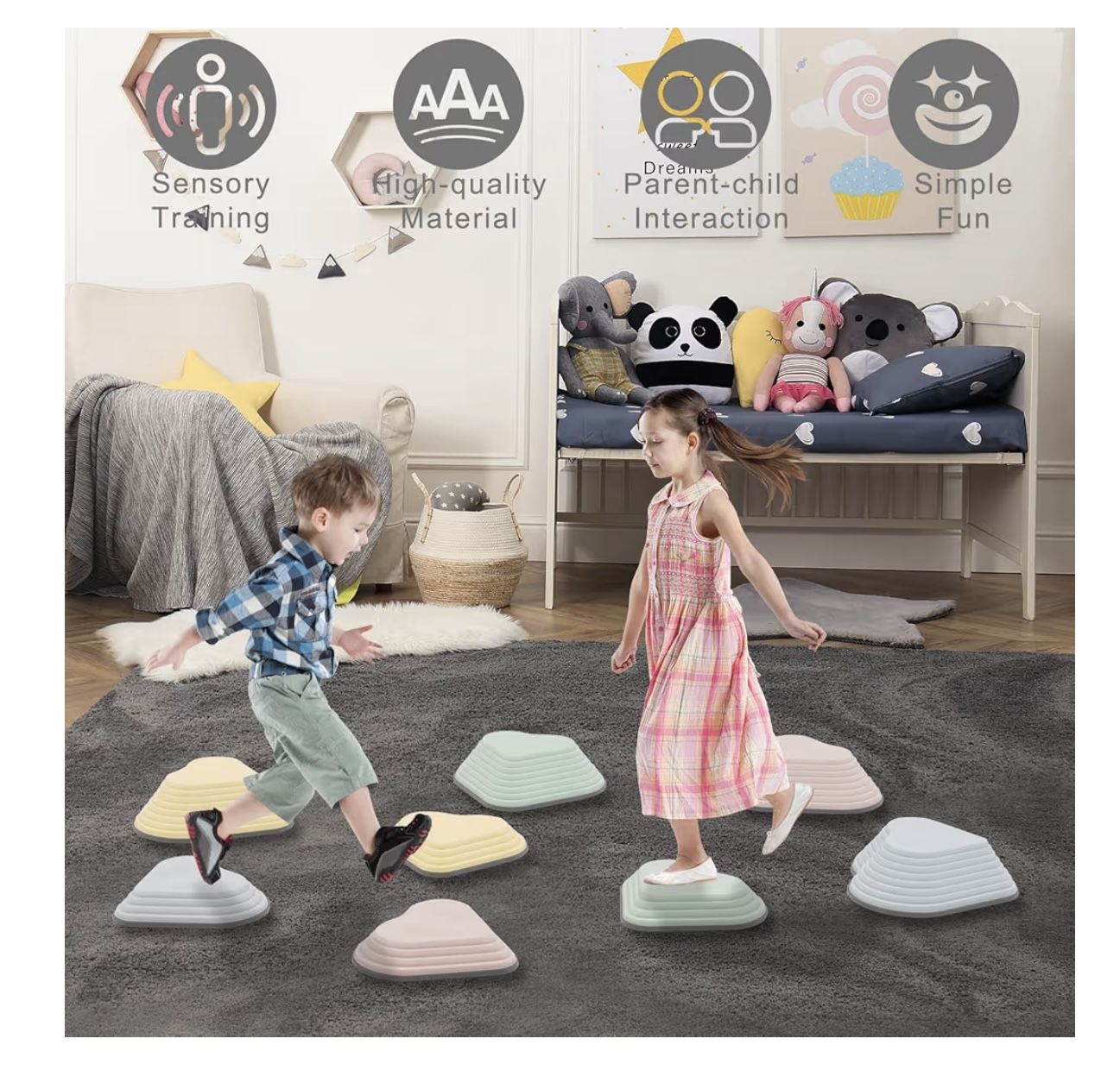 8PCS Stepping Stones for Kids Sensory, Durable Non-Slip Balance Stones for Toddlers,Stackable Indoor & Outdoor Obstacle Course Toys, Develops Balance
