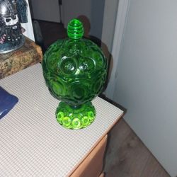 Antique emerald green glass candy dish