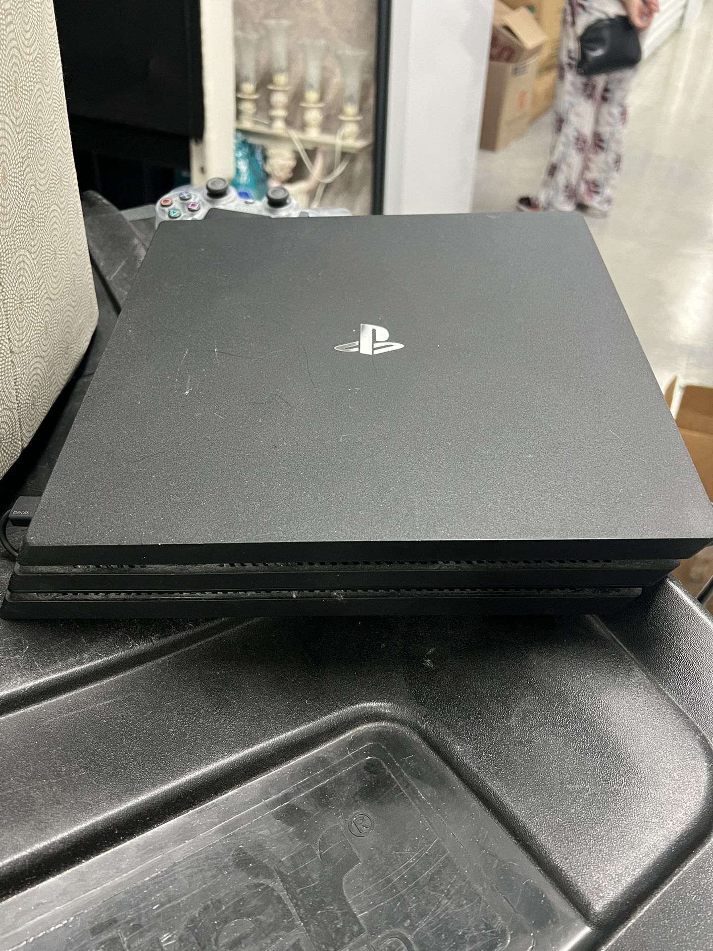 PlayStation 4 Pro + Clear DualShock Controller + Cables – Works Great