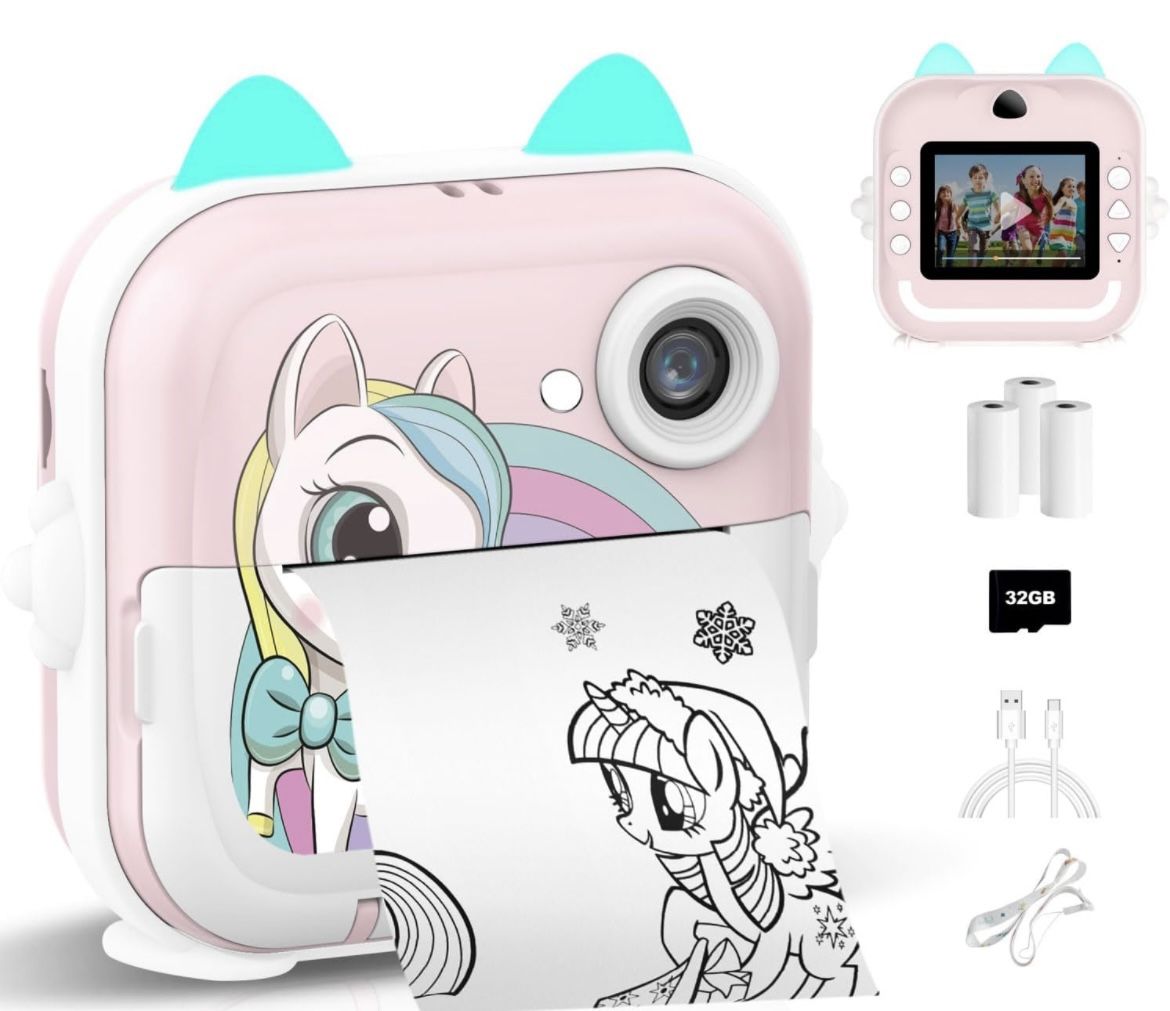 New In Box Instant Print Camera for Kids,Great Gifts for kids,Selfie Digital Camera with 1080P Videos,Portable Travel Camera Toy for 6+Years Old with