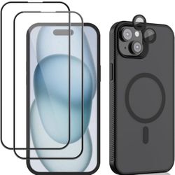 VAUCAS-CI Magnetic for iPhone 15 Plus Case, [2 x Screen Protector+ 1 x Camera Lens Protector][Compatible with Magsafe] Skin-Friendly Translucent Matte