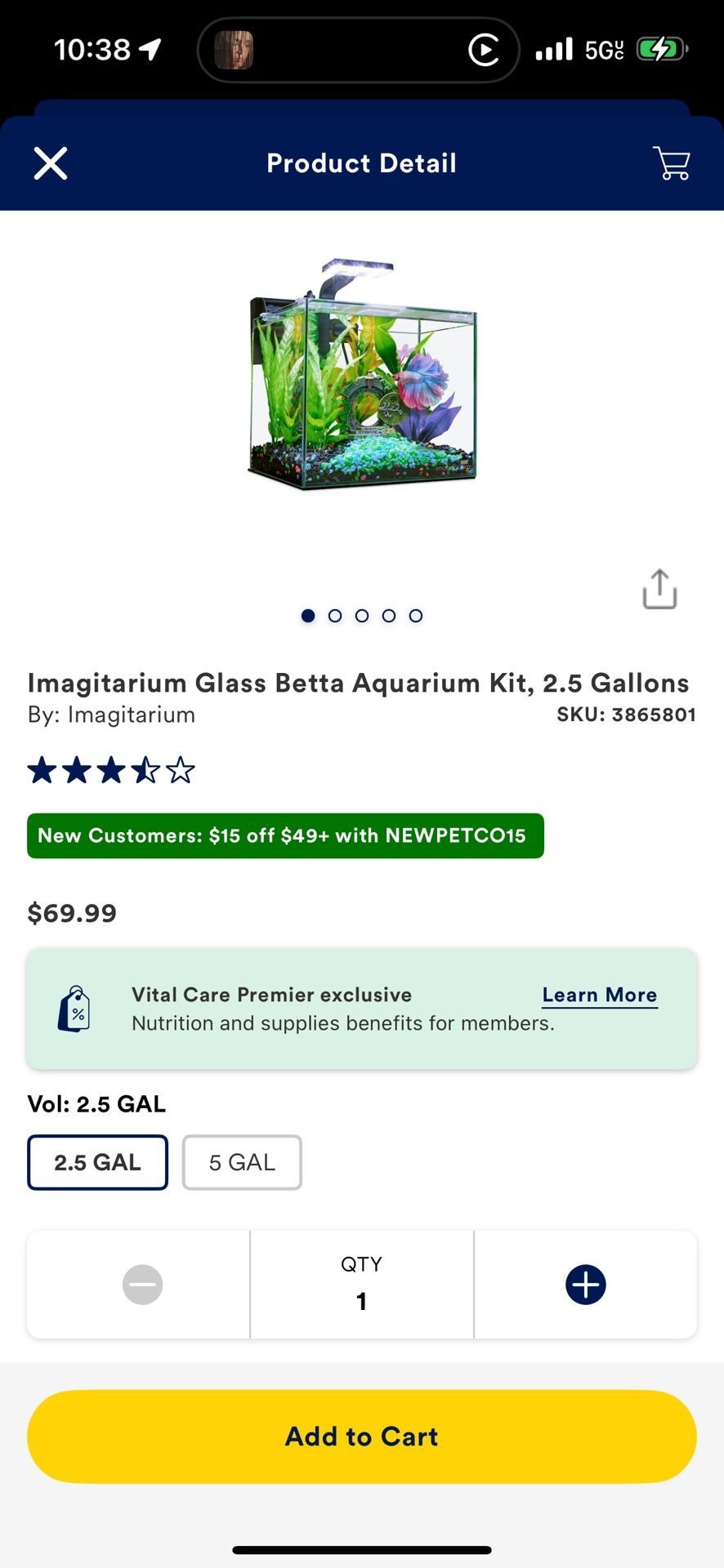 Imagitarium Glass Betta Aquarium Kit, 2.5 Gallons