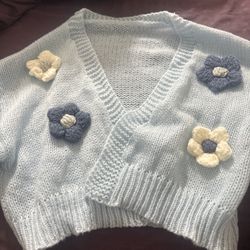 Pastel Blue Flower Knit Cardigan – Y2K / Soft Girl Aesthetic