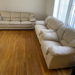 Beige Leather Sofa Set