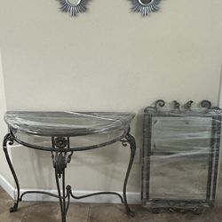 Entry glass table with mirror