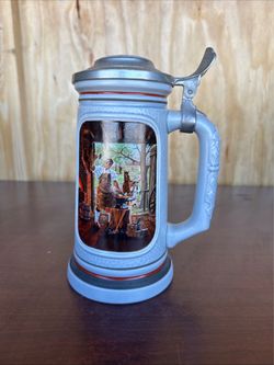Ceramic Beer Stein with Pewter Lid