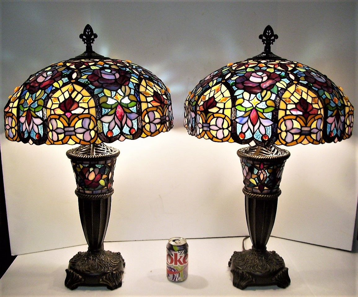 GEORGOUS, JJ PENG, TIFFANY STYLE TABLE LAMP, (PAIR AVAILABLE)