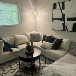 Cream Sectional with Ottoman 