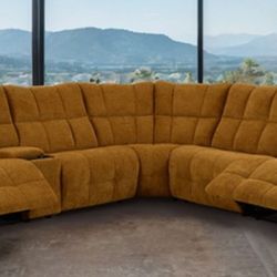 Brand New Butterscotch Super Plush Chenille Power Reclining Sectional Sofa