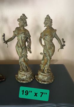 Pair of Art Nouveau Female Figurine Statues 19"