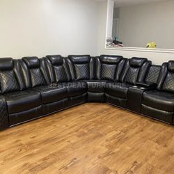 New black power reclining couch set