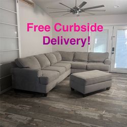 Free Curbside Delivery! Grey Sectional Couch With Storage Ottoman