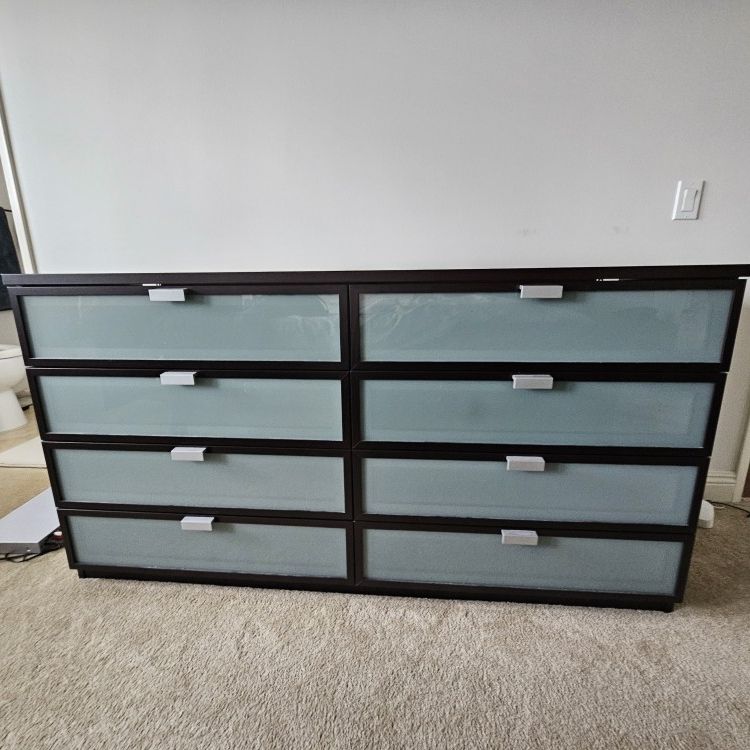 hopen 8 drawer dresser black brown frosted glass IKEA Hopen 8 Drawer Dresser