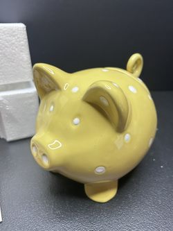 temp-tations polka dot pig salt spice holder - yellow white - new