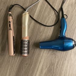 Hair Styling Bundle – Hair Dryer, Curling Brush, and Straightener – Working