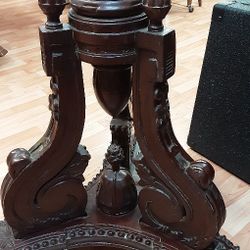Vintage Hand Carved Pedestal Tripod  Stand- Wooden- Located In Shelton 