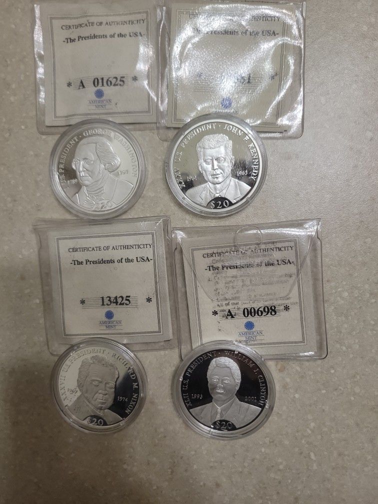 2000 Republic Of Liberia Presidents Of USA 999 Silver Coins. $35 Each