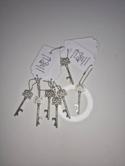 7 PCS Key Bottle Openers,Vintage Skeleton Key Bottle Opener,Wedding Favor Silver