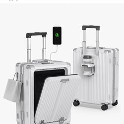 Airline Approved Carry On Luggage with Spinner Wheels,Aluminum Framed Carry On Suitcase with Front Laptop Compartment/Cup Holder,22×14×9 inch Checked-