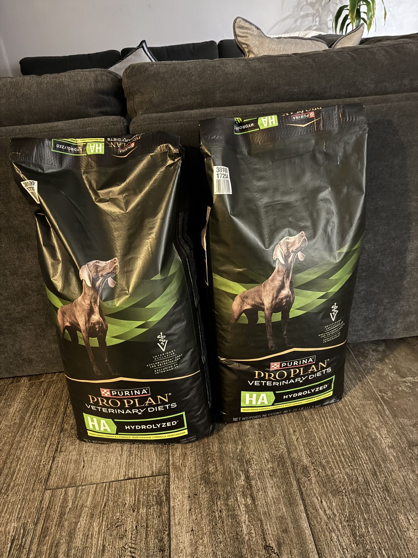 A 25 lb (11.3 kg) bag of Purina Pro Plan Veterinary Diets HA Hydrolyzed Dog Food