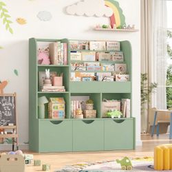 Toy Storage Organizer with 3 Removable Bins, Baby-Proof Bookshelf for Nursery & Playroom