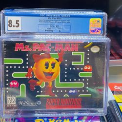 Ms. Pacman Super Nintendo Factory Sealed Video Game Cgc 8.5  Graded A+ Seal!