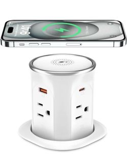 3.15in Pop Up Countertop Outlet with 15W Wireless Charger, Max 20W USB Power Delivery 15A Tamper