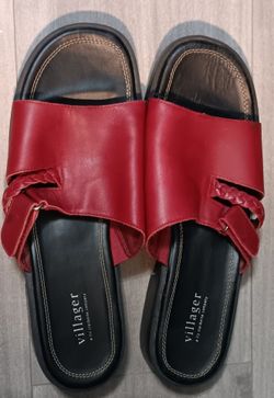 VILLAGER- LIZ CLAIBORN,  RED LEATHER STRAP SANDAL SHOES SIZE 9