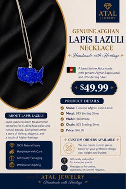 USA Map    🇦🇫 Genuine Afghan Lapis Lazuli necklace, handmade with 925 Sterling Silver.