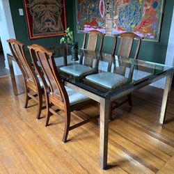 Elegant Brass & Glass Dining Table Set + 4 Chairs – Designer Look, Stunning Piece