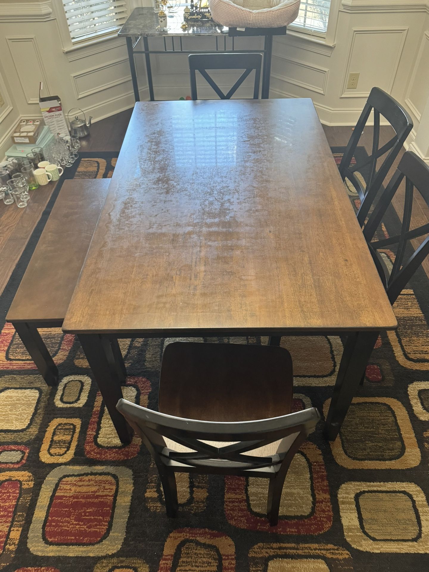 Excellent Condition Six Seat And A Bench Dining Set