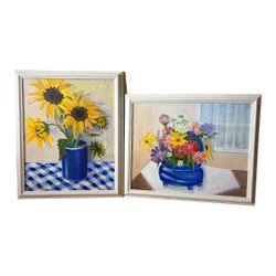 Oil Painting ‘Sunflowers in Blue Vase’ And The Blue Vase Oil Painting by Susan Shelton Irwin by Susan Shelton Irwin