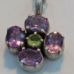 925 Silver Rope Chain With Silver Charm 5 Stone 20 " Italian 