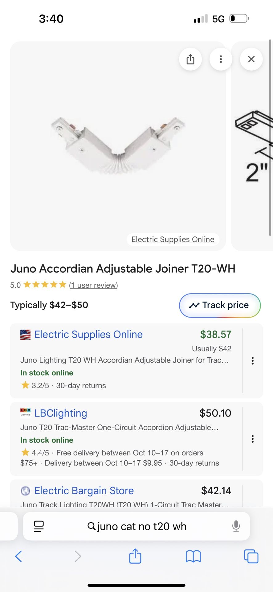 Juno Accordian Adjustable Joiner T20-WH Lot Of 4