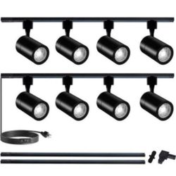 J&L LED Track Light Complete Kit, 8 Heads L-Shape 30W 2700lm High Brightness Track Light, includes 9.8ft (4.92 * 2) Track Rail, 6000K Cool White Comme
